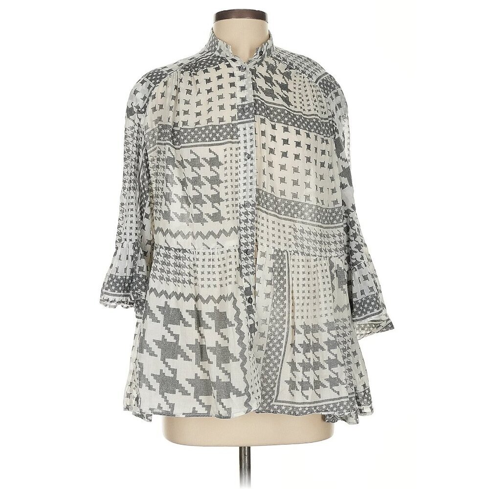 IRO Monochrome“Zofia” Black White Blouse Houndstooth Patchwork Like Light Top - Picture 2 of 6